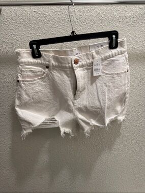 LOFT White Distressed Raw-Hem Denim Mid Rise Shorts